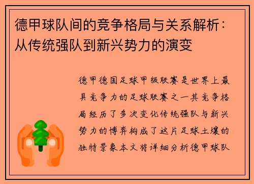 德甲球队间的竞争格局与关系解析：从传统强队到新兴势力的演变